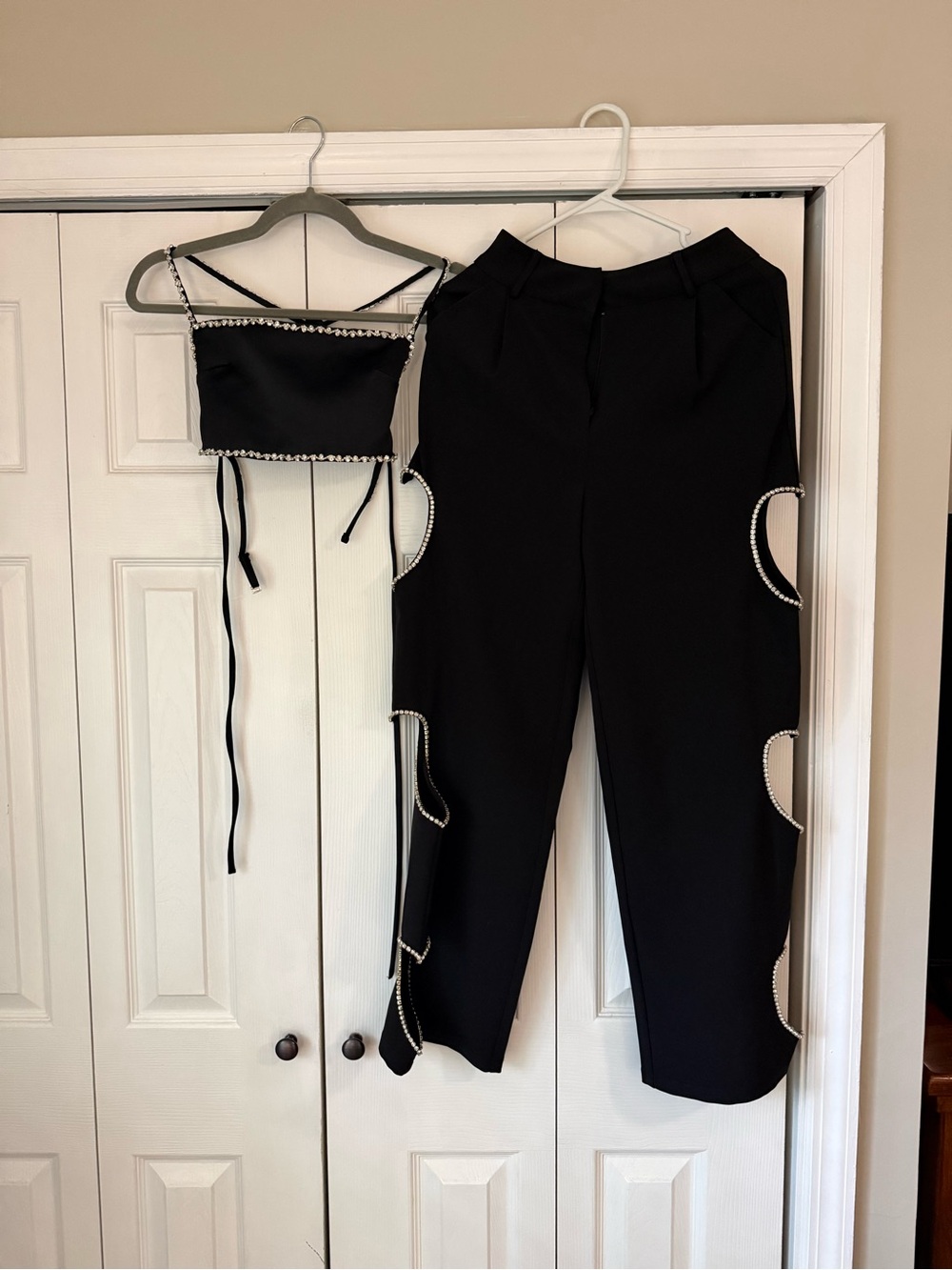 Black Heart Cutout Pants & Crop Top Set
